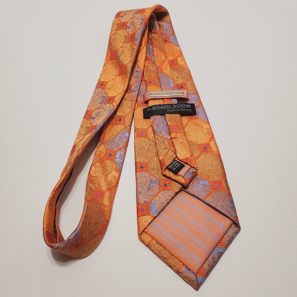 Steve Harvey Boardroom Orange Geometric Pattern Men's Silk Necktie Jacquard - Picture 5 of 5